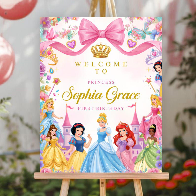 Welcome Princesses Princesses Birthday Welcome Sign Template | Editable Printable Party ...