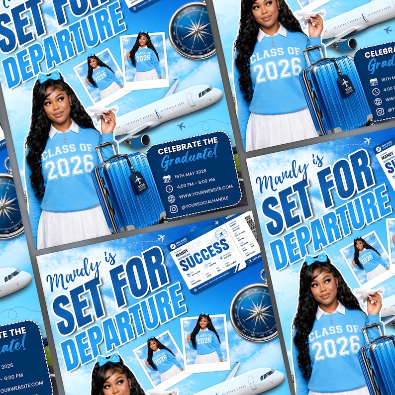 Flight Themed Graduation Flyer Template, Going Places Grad Invite, Class of 2026 Travel Graduation, Canva Editable Grad Party Flyer