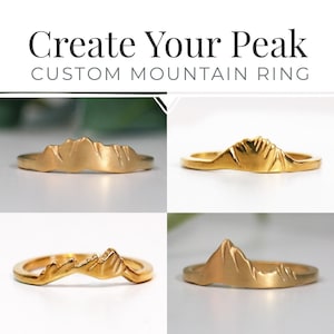 DEPOSIT for Personalized 14K Gold Mountain Matte Ring, Customized Ring Brush Finish, Mountain Range Ring, Wanderlust Jewelry