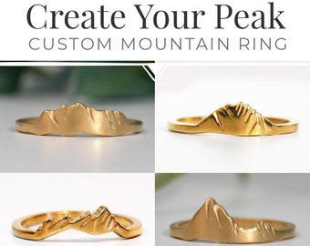 DEPOSIT for Personalized 14K Gold Mountain Matte Ring, Customized Ring Brush Finish, Mountain Range Ring, Wanderlust Jewelry