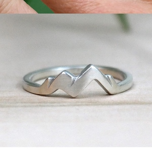 Sterling Silver Womens Mountain Ring, Adventure Awaits, Nature Ring, Mountain Range Ring, Brush Finish
