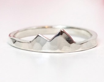 Peak Hammered Mountain Ring, Sterling Silver Ring, Nature Ring