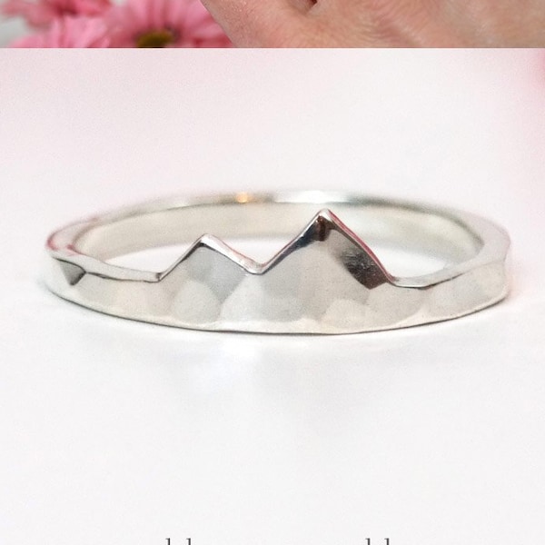 Peak Hammered Mountain Ring, Sterling Silver Ring, Nature Ring
