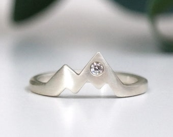 Diamond Mountain Ring, Alternative Wedding Band, Nature Jewelry