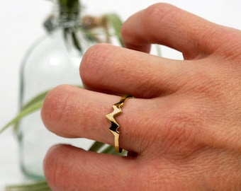 Gold Triple Peak Mountain Ring, 14k Gold Ring, Nature Ring