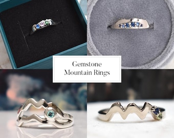 DEPOSIT*** Gemstone Custom Mountain Ring, Sterling Silver Ring, Nature Ring, Gift for Her