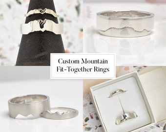 DEPOSIT*** Fit Together Mountain Wedding Bands, Nature Rings