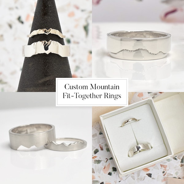 DEPOSIT*** Fit Together Mountain Wedding Bands, Nature Rings