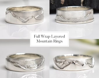 Full Wrap-around Layered Custom Mountain Ring, Design Your Own Ring, Sterling Silver Ring, Mountain Wedding Band