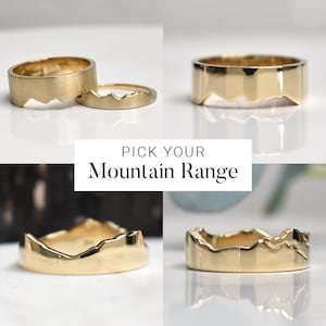 DEPOSIT *** 14k Gold Full Wrap-around Custom Mountain Ring, Design Your Own Ring, Sterling Silver Ring, Mountain Wedding Band