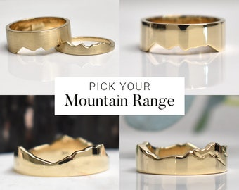 DEPOSIT *** 14k Gold Full Wrap-around Custom Mountain Ring, Design Your Own Ring, Sterling Silver Ring, Mountain Wedding Band