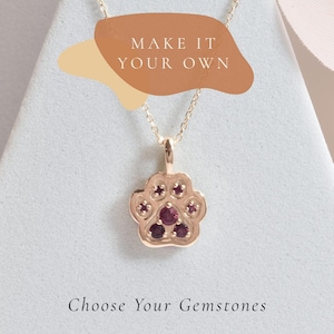 Custom Paw Print Memorial Gemstone Pendant in 14k Rose  Gold