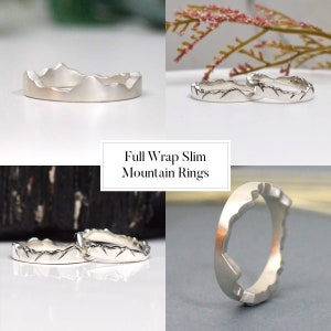 Full Wrap Slim Custom Mountain Ring, Design Your Own Ring, Sterling Silver Ring, Mountain Wedding Band