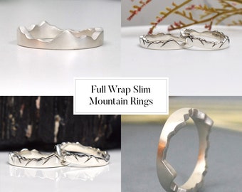 Full Wrap Slim Custom Mountain Ring, Design Your Own Ring, Sterling Silver Ring, Mountain Wedding Band