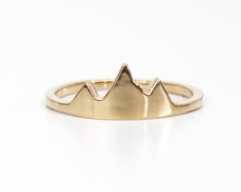 Gold Tetons Mountain Ring, 14k Gold Ring, Nature Ring