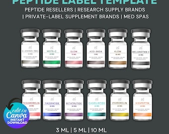 Peptide Vial Label Template, Editable Labels Template Printable, Retatrutide Printable , DIY Canva Templates, 3 Sizes, Digital Download