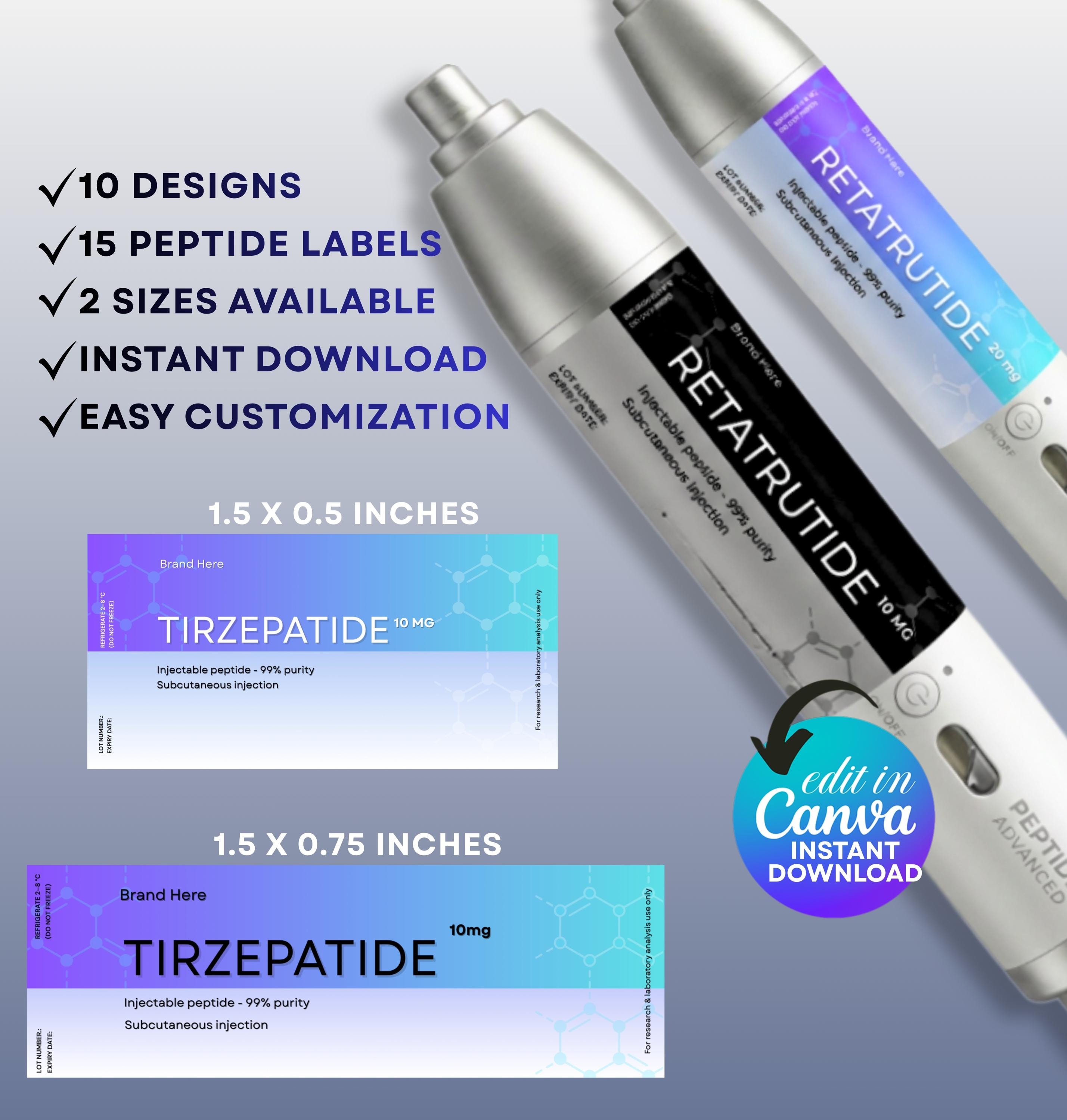 Peptide Pen Label Template, Canva Editable, 15 Injection Pen Label ...