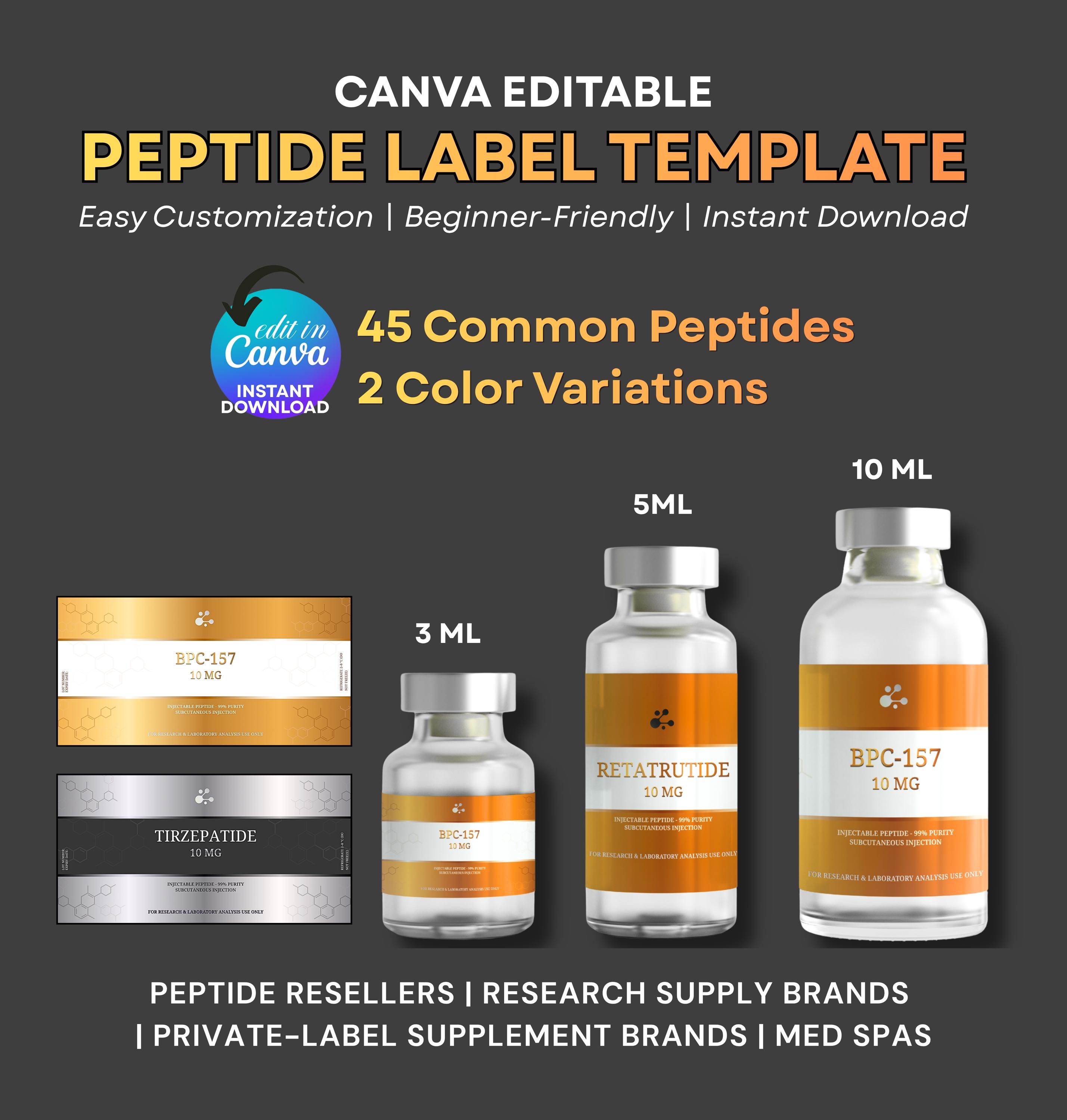 Peptide Vial Label Template, Custom Peptide Labels, Editable Peptide ...
