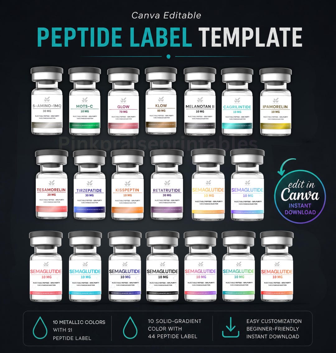 Peptide Vial Label Template, Editable Labels Template Printable ...