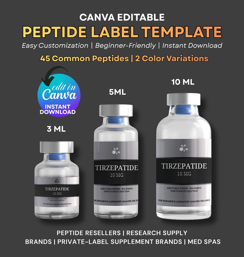 Peptide Vial Label Template, Custom Peptide Labels, Editable Peptide ...