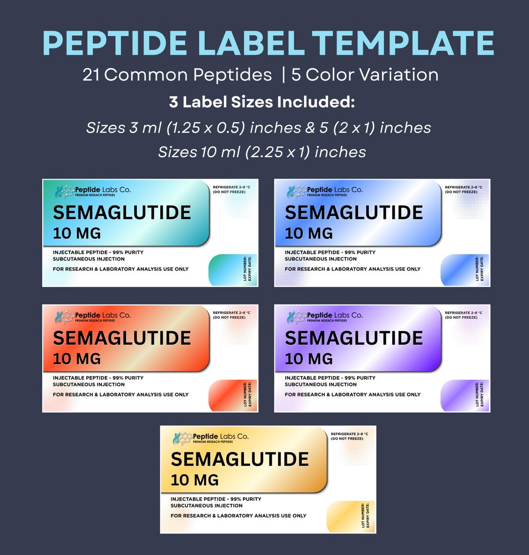 Peptide Vial Label Template, Custom Peptide Labels, Editable Peptide ...