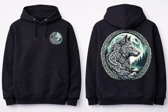 Celtic Wolf Hoodie, Norse Mythology Moon Wolf Sweatshirt, Unisex Streetwear Gift
