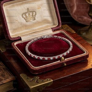 10 Carat Natural Ruby And Diamond Tennis Bracelet Birthday Gift For Her 7.5 Inches