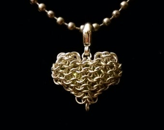 Chainmaille Sterling Heart with Peridot Gemstones