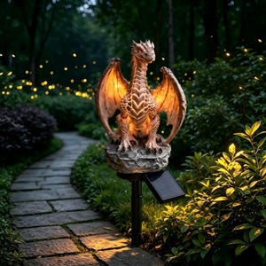Handmade Solar Dragon Garden Statue Light LED Glowing Dragon Sculpture Stake Lamp Outdoor Fantasy Yard Lawn Patio Decor