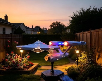 Handmade Solar-Powered Star Trek LED Garden Light Sci-Fi Spaceship Outdoor Light Waterproof Fan Garden Landscape Decorative Light