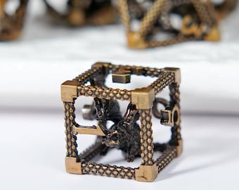 Juego de dados de dragón hueco de metal, bolsa de dados para juego de rol DND RPG