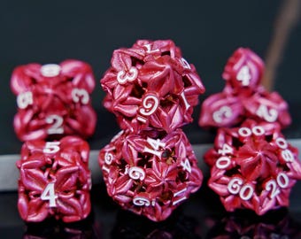 Petal Shaped Metal Dice Set, Purple Red Hollow DND RPG Dice