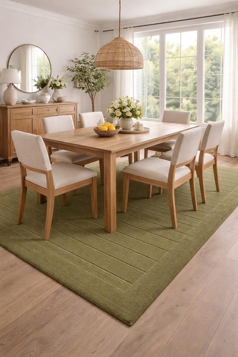 Luxury Olive Green Hand Tufted Rug, Modern Minimalist Wool Carpet, Large Living Room Area Rug, Textured Solid Designer Rug, Handmade Home Decor