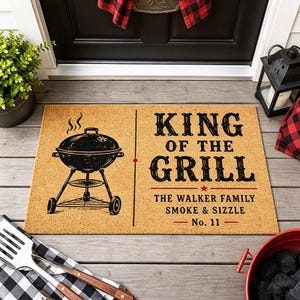 Father's Day King Of The Grill Doormat,Modern Farmhouse Welcome Mat,Front Porch Entry Decor,Housewarming Gift