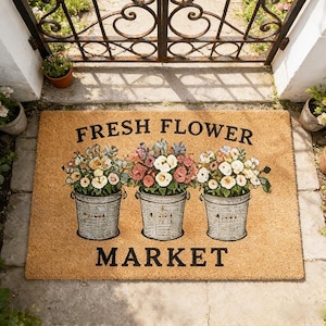 Fresh Flower Market Doormat,French Country Welcome Mat,Rustic Floral Front Door Decor,Spring Cottagecore Entryway Mat,Housewarming Gift