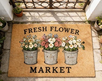 Fresh Flower Market Doormat,French Country Welcome Mat,Rustic Floral Front Door Decor,Spring Cottagecore Entryway Mat,Housewarming Gift