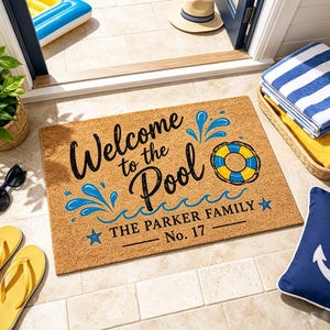 Independence Day Poolside Splashes Doormat,Coastal Lake House Welcome Mat,Front Porch Entry Decor,Housewarming Gift