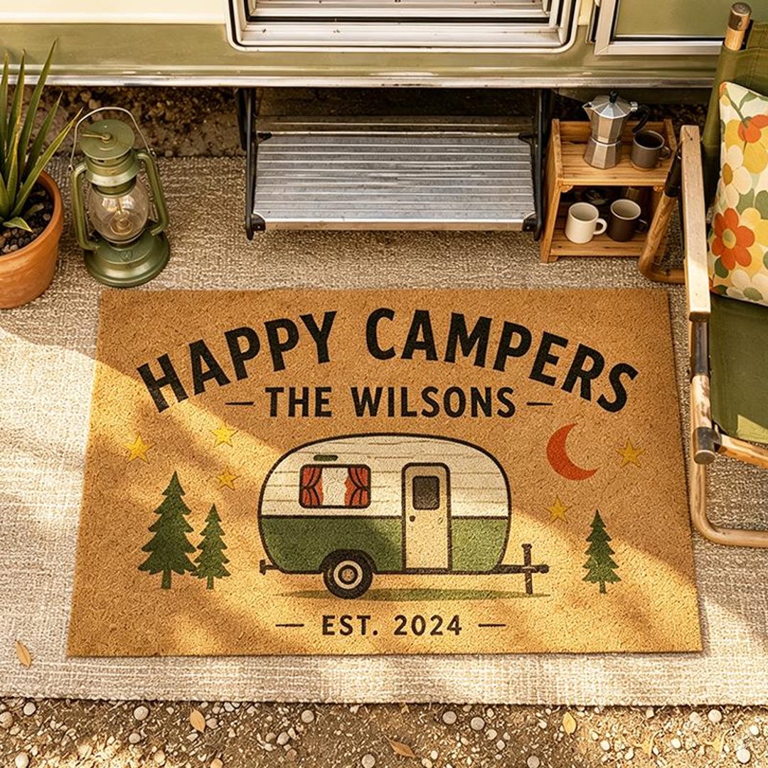 Custom Camper Doormat,happy Camper Welcome Mat,personalized RV Porch ...