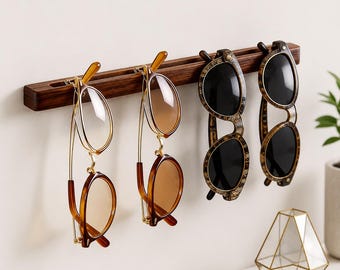 Wall Mounted Eyeglass Holder | Walnut Beech Wood Sunglasses Organizer | Minimalist Eyewear Storage