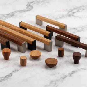 Natural Wood Long Wardrobe Pull, Walnut Tone Closet Handle