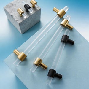 Poignée de meuble en laiton et acrylique blanc, poignée de tiroir minimaliste moderne