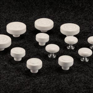 White Ceramic Round Drawer Knob, Light Luxury Single Hole Cabinet Pull