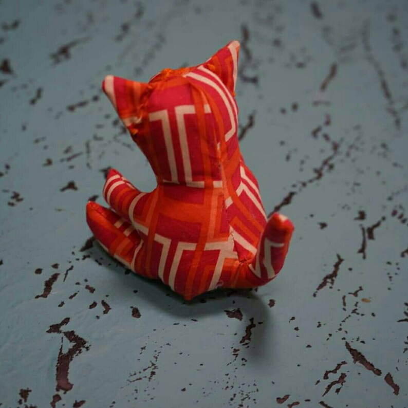 Small Stuffed Cat Plush Kitten Doll Mod Orange and Pink Mini Mew s