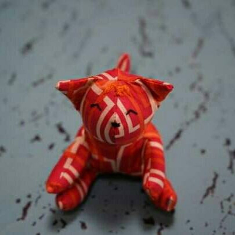 Small Stuffed Cat Plush Kitten Doll Mod Orange and Pink Mini Mew s