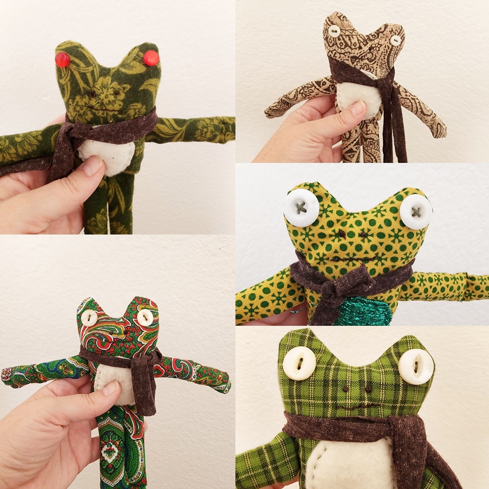Plush Frog Vintage Fabric One of a Kind Handmade Heirloom Doll Soft 9 ...