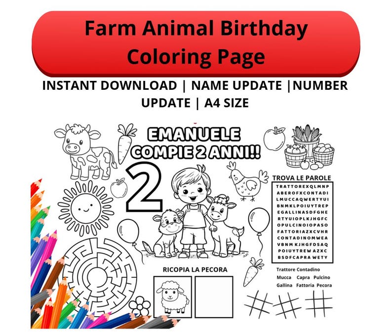 Custom Birthday Coloring Pages in Canva | Farm Activity Poster for Kids ...