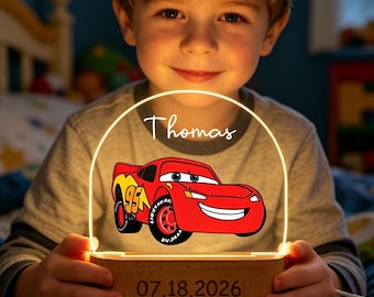 Custom Cars Movie Character Night Light, Custom Name Acrylic Light For Kids, Unique Gift For Boy, Birthday Gift Ideals, For Racing Car Lover