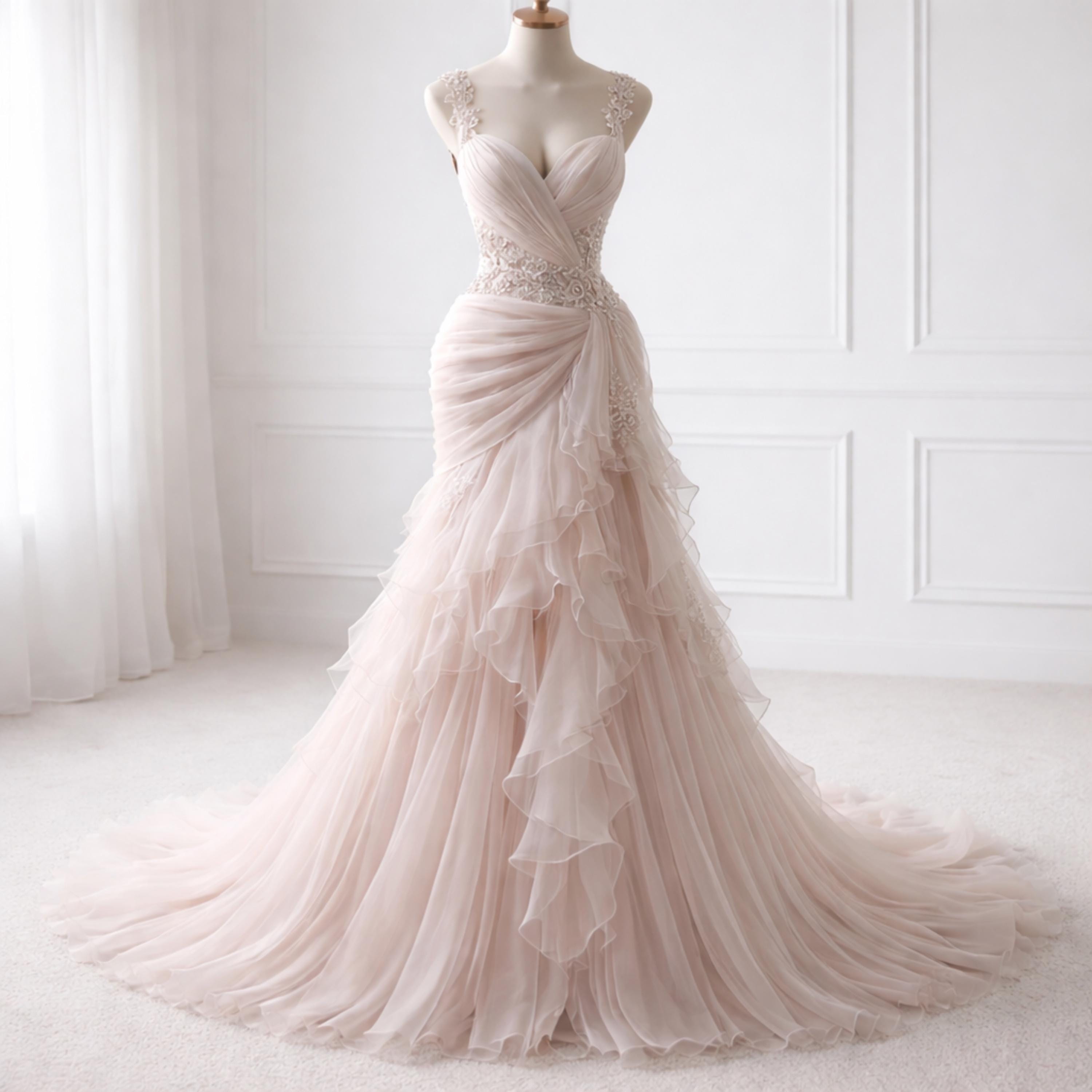 chinese dress ladies Sexy Pink Tulle Mermaid Wedding Dresses Lace Bodice Bridal Dress AWD14 –  SheerGirl main image 0