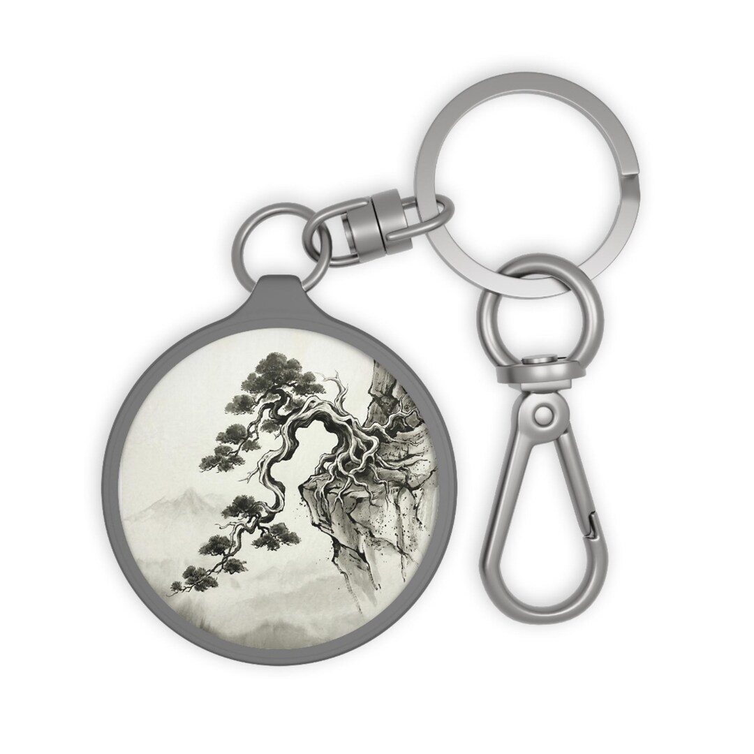 Zen Keychain Japanese Cascade Bonsai Keychain Sumi E Ink Zen Minimalist Japanese Art ...
