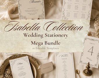 Baroque Wedding Stationery Bundle, Editable Canva Templates, Old Money Wedding Invitation Suite